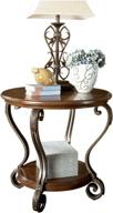 signature design by ashley nestor hand-finished round end table: traditional style with dark brown finish and fixed shelf logo