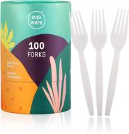 🌱 eqoware 100 pack compostable forks – made from plants, 7" large size, sturdy & heat resistant – convenient serving & storage holder – design-led eco friendly disposable forks for homes & offices logo