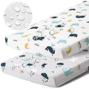 img 4 attached to 🐬 BORPRES Waterproof Playard Sheets: Dolphin & Elephant Design, Jersey Knit, 2 Pack for Boys and Girls