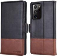 📱 genuine leather rfid blocking wallet case for samsung galaxy note 20 ultra 5g - kezihome credit card slot flip magnetic stand case - black/brown logo