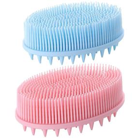 img 4 attached to 🛁 Silicone Body Scrubber - 2 Pack Exfoliating Shower Brush, Wet & Dry Brushing, Softer & Durable than Loofah, Ideal for All Skin Types, Gentle Massage and Fine Cleansing - Blue & Pink