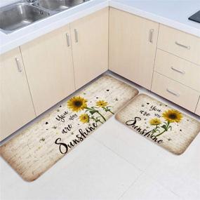 img 2 attached to 🌻 Набор из 2 ковриков для кухни, рустикальный подсолнечник и пчелы, мягкие ковры с подушечками, противоскользящий коврик для области, поглощающий воду декоративный коврик для внутренних помещений - Ты мое солнышко