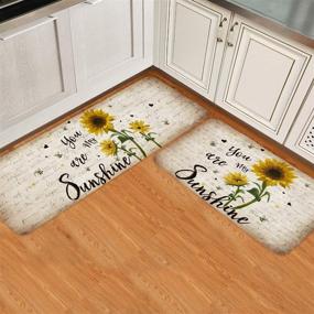 img 3 attached to 🌻 Набор из 2 ковриков для кухни, рустикальный подсолнечник и пчелы, мягкие ковры с подушечками, противоскользящий коврик для области, поглощающий воду декоративный коврик для внутренних помещений - Ты мое солнышко