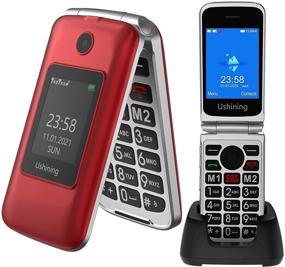img 4 attached to Ushining 3G разблокированный раскладной телефон с двумя экранами и двумя SIM-картами, простой в использовании раскладной телефон с зарядным док-станцией (красный)