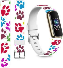 img 4 attached to 🐾 Стильные и прочные силиконовые ремешки Fitbit Luxe с ярким дизайном лапы собаки - заменяемый ремешок для женщин и девочек.