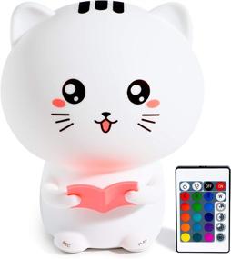 img 4 attached to Rechargeable Silicone Cat Night Light for Kids with Remote Control | Cute 16-Color Cat 🐱 Lamp | Portable Kids Night Light for Boys & Girls | Auto Shut Off Timer Included
