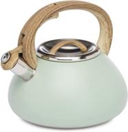 🍵 goodful stainless steel whistling tea kettle: stovetop, trigger spout, wood-look handle - 2.5 qt capacity in sage logo