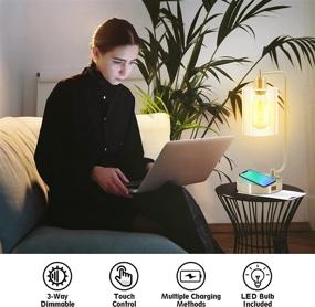 img 1 attached to 💡 Enhanced Industrial Touch Control Table Lamp: USB Port, 3-Way Dimmable, Wireless Charging - Perfect for Bedroom & Office - Amber LED Bulb Included! (Nickel)