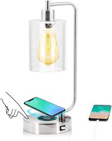 img 2 attached to 💡 Enhanced Industrial Touch Control Table Lamp: USB Port, 3-Way Dimmable, Wireless Charging - Perfect for Bedroom & Office - Amber LED Bulb Included! (Nickel)