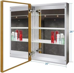 img 3 attached to 🪞 Versatile 26x16 inch Bathroom Mirror Cabinet: Gold Wood Framed, Waterproof, Space-Saving, and Stylish!