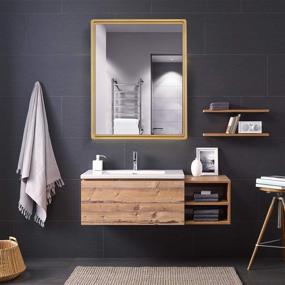img 1 attached to 🪞 Versatile 26x16 inch Bathroom Mirror Cabinet: Gold Wood Framed, Waterproof, Space-Saving, and Stylish!