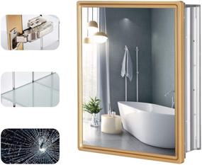 img 2 attached to 🪞 Versatile 26x16 inch Bathroom Mirror Cabinet: Gold Wood Framed, Waterproof, Space-Saving, and Stylish!
