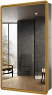 🪞 versatile 26x16 inch bathroom mirror cabinet: gold wood framed, waterproof, space-saving, and stylish! logo