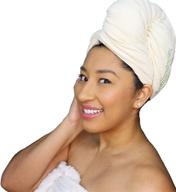 👒 large beige microfiber hair towel for quick drying & anti-frizz: super absorbent hair wrap with scalp massager and bonus satin scrunchie logo