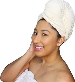 img 4 attached to 👒 Large Beige Microfiber Hair Towel for Quick Drying & Anti-Frizz: Super Absorbent Hair Wrap with Scalp Massager and Bonus Satin Scrunchie