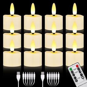 img 4 attached to 🕯️ Enhance Your Home Decor with Rechargeable 3D Wicks Tealights Candle Flameless Flickering - Set of 12, Realistic LED Votive Tea Lights with Remote Control & Timer for Christmas Halloween