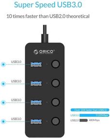 img 3 attached to 💻 ORICO 4-портовый USB хаб - USB хаб 3.0 с индивидуальными переключателями и светодиодами для Windows, Mac, Linux, ПК и ноутбука - Черный