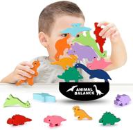 🦖 монтессори - обучающие деревянные блоки "динозавр" - steм-игрушки для мальчиков и девочек 3-7 лет. идеальные подарки на день рождения и рождество для девочек 3, 4, 5, 6, 7 лет. логотип