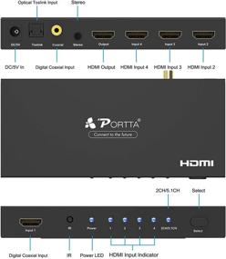 img 2 attached to 🔀 Portta 4-Port HDMI Switcher Box v1.3 with Remote Control, Stereo Audio Optical TOSLINK and Digital Coaxial Out, Support 3D HDCP 1080P for HDTV/PS3 PS4/Xbox/Blu-ray/DVD/STB/PC (4 in 1 Out)