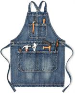 👖 jeanerlor work denim apron: personalized cobbler style for women and men, ideal for woodworking, hairdressers, with pockets, adjustable up to xxl - denim blue logo