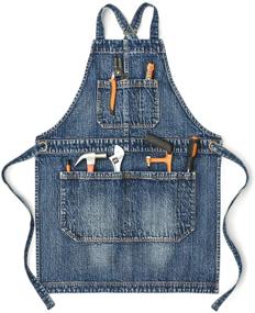 img 4 attached to 👖 Jeanerlor Work Denim Apron: Personalized Cobbler Style for Women and Men, Ideal for Woodworking, Hairdressers, with Pockets, Adjustable Up to XXL - Denim Blue