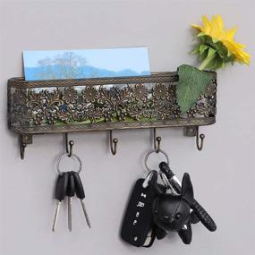 img 3 attached to 📫 Bronze Wall Mount Mail Holder and Key Hooks - Basket with Hanging Key Rack Holder for Organizing Keys, Mail, and Other Small Objects. Vintage Bronze Flower Design