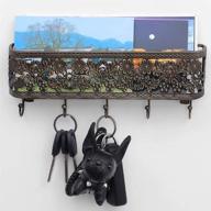 📫 bronze wall mount mail holder and key hooks - basket with hanging key rack holder for organizing keys, mail, and other small objects. vintage bronze flower design логотип