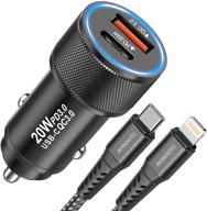 💨 yeonphom 20w usb c fast car charger: lightning-fast dual port pd&qc3.0 charging adapter for iphone 12 pro max/mini/11 pro max/xr/xs max/x/8/se with mfi certified usb c to lightning cable logo