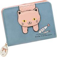 🐱 cute blue chirub girls wallet – cat pattern coin purse with zipper, perfect small holder for little girls logo