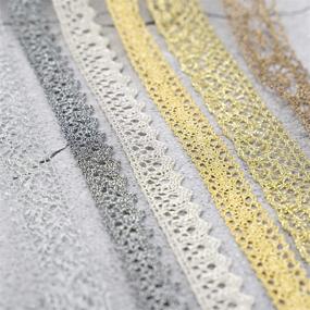 img 2 attached to HUIHUANG Christmas Ribbon Gold Silver Lace Ribbon Metallic Ribbon Lace Trim for Gift Wrapping Sewing Floral Wedding Decoration Bows - Assortment of 6 Rolls, 4 Yards per Color, Total 24 Yards