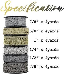 img 3 attached to HUIHUANG Christmas Ribbon Gold Silver Lace Ribbon Metallic Ribbon Lace Trim for Gift Wrapping Sewing Floral Wedding Decoration Bows - Assortment of 6 Rolls, 4 Yards per Color, Total 24 Yards