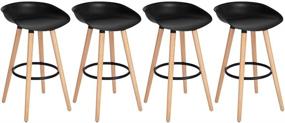 img 3 attached to 🪑 Set of 4 FurnitureR Modern Industrial Dining Barstool Chairs with PP Seat Backrest and Wooden Leg for Coffee Shop, Bar, Home Balcony in Black