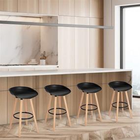 img 2 attached to 🪑 Set of 4 FurnitureR Modern Industrial Dining Barstool Chairs with PP Seat Backrest and Wooden Leg for Coffee Shop, Bar, Home Balcony in Black