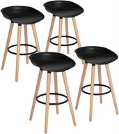 🪑 set of 4 furniturer modern industrial dining barstool chairs with pp seat backrest and wooden leg for coffee shop, bar, home balcony in black logo