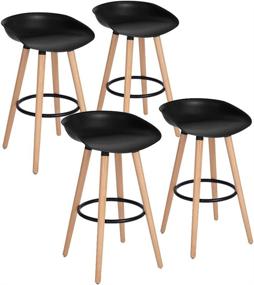 img 4 attached to 🪑 Set of 4 FurnitureR Modern Industrial Dining Barstool Chairs with PP Seat Backrest and Wooden Leg for Coffee Shop, Bar, Home Balcony in Black