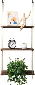 img 4 attached to Rustic 3 Tier Wood Brown Floating Shelves with Rope: POTEY Wall Hanging Plant Shelf for Window/Kitchen/Bathroom/Bedroom – Perfect Indoor Rustic Storage Rack for Succulents and Home Decor