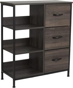 img 4 attached to 🗄️ 3-Drawer Dresser with 4 Wooden Shelves - Fabric Chest of Drawers Storage Tower Organizer for Bedroom, Closet, Entryway, Nursery Room, Hallway - Steel Frame & Wooden Top