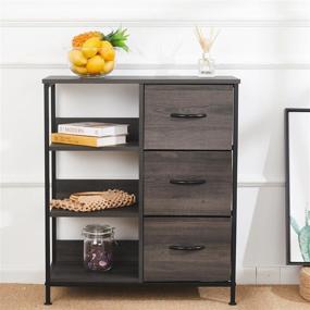 img 3 attached to 🗄️ 3-Drawer Dresser with 4 Wooden Shelves - Fabric Chest of Drawers Storage Tower Organizer for Bedroom, Closet, Entryway, Nursery Room, Hallway - Steel Frame & Wooden Top