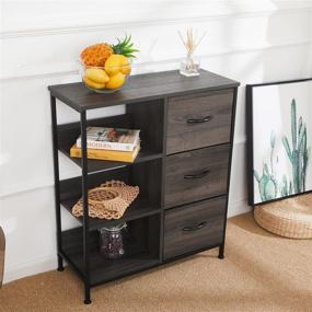 img 2 attached to 🗄️ 3-Drawer Dresser with 4 Wooden Shelves - Fabric Chest of Drawers Storage Tower Organizer for Bedroom, Closet, Entryway, Nursery Room, Hallway - Steel Frame & Wooden Top