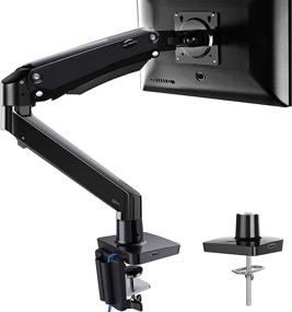 img 4 attached to 💻 HUANUO Single Monitor Mount Stand - Ultimate Full Motion Arm Desk Mount for 17-35 Inch LCD LED Computer Screens, Height Adjustable VESA Bracket | Clamp & Grommet Mounting Base | Holds up to 26.4lbs