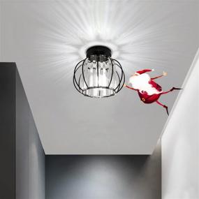 img 2 attached to 💡 Black Mini Semi Flush Mount Ceiling Light: Modern Farmhouse Style Chandelier with Crystal Accents for Bedroom, Bathroom, Hallway, Living Room, Kitchen