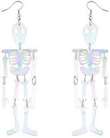 img 1 attached to 🎃 Stylish Halloween White AB Skeleton Body Dress Up Dangle Earrings by Lux Accessories