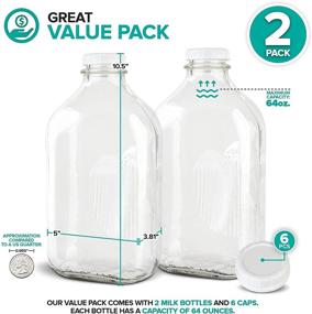 img 3 attached to 🥛 Stock Your Home 64-Oz Glass Milk Jugs with Caps (2 Pack) - 64 Ounce Food Grade Glass Bottles - Dishwasher Safe - Multipurpose Containers for Milk, Buttermilk, Honey, Tomato Sauce, Jam, Barbecue Sauce