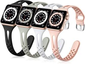 img 4 attached to 📱 Ремешки Getino Apple Watch 38мм 40мм 42мм 44мм 41мм 45мм для женщин и мужчин, мягкие и дышащие узкие ремешки совместимы с iWatch Series 7 SE 6 5 4 3 2 1, черные / розовые / серые / белые 38/40/41мм