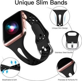 img 3 attached to 📱 Getino Apple Watch Bands 38mm 40mm 42mm 44mm 41mm 45mm for Women Men, Soft and Breathable Slim Band Compatible with iWatch Series 7 SE 6 5 4 3 2 1, Black/Pink/Gray/White 38/40/41mm