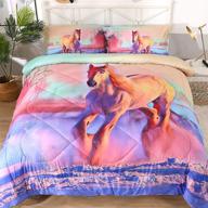 ❄️ pink horse white snow twin bedding sets - 3 pcs quilt comforter, perfect for boys and girls, horse running on snow design logo