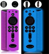 🔥 mbodm 2 pack firestick remote cover: silicone compatible with 4k firestick tv stick, lightweight anti-slip shockproof - fluorescent blue+purple logo