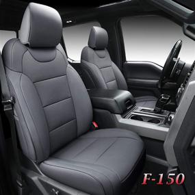 img 4 attached to 🚗 Полная защита: накидки Tecoom для передних и задних сидений - водонепроницаемые кожаные протекторы для грузовиков - индивидуальная посадка для Ford F-150 и F-250 F-350 F-450 (стиль Raptor, серый)