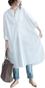 img 4 attached to 👗 Ninmon Shares Women's Plus Size O-Neck Button Down T-Shirt Dress with Cut Out Hem - Long Sleeve Versatility