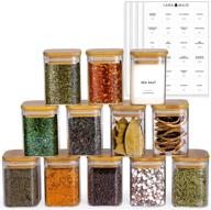 🏺 laramaid 7oz 12packs glass jars set, square spice jars with bamboo lids and custom labels, food storage canisters for home kitchen, spices, herbs, seasonings, seeds, tea, sugar, salt логотип